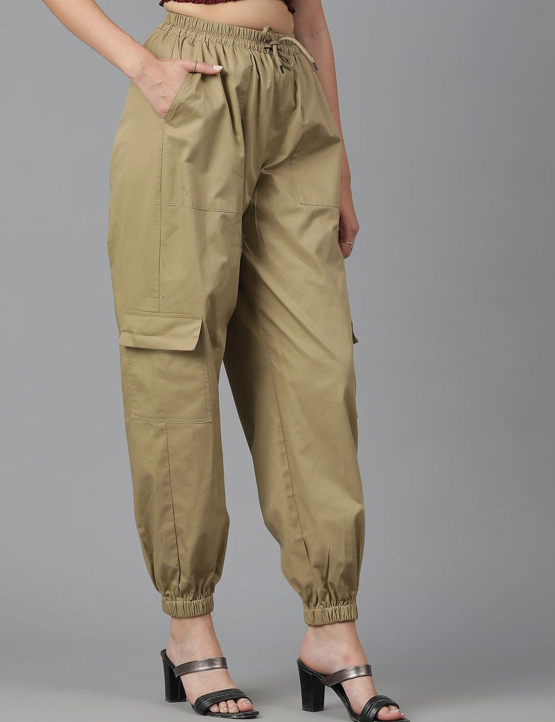 Kotty Women Brown High-Rise Easy Wash Cotton Joggers