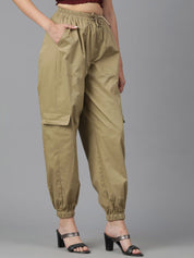 Kotty Women Brown High-Rise Easy Wash Cotton Joggers