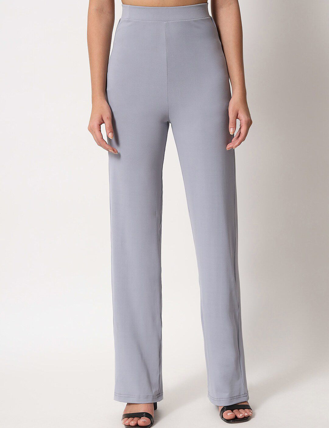 Kotty Women Grey Relaxed Straight Leg Straight Fit High Rise Easy Wash Trouser