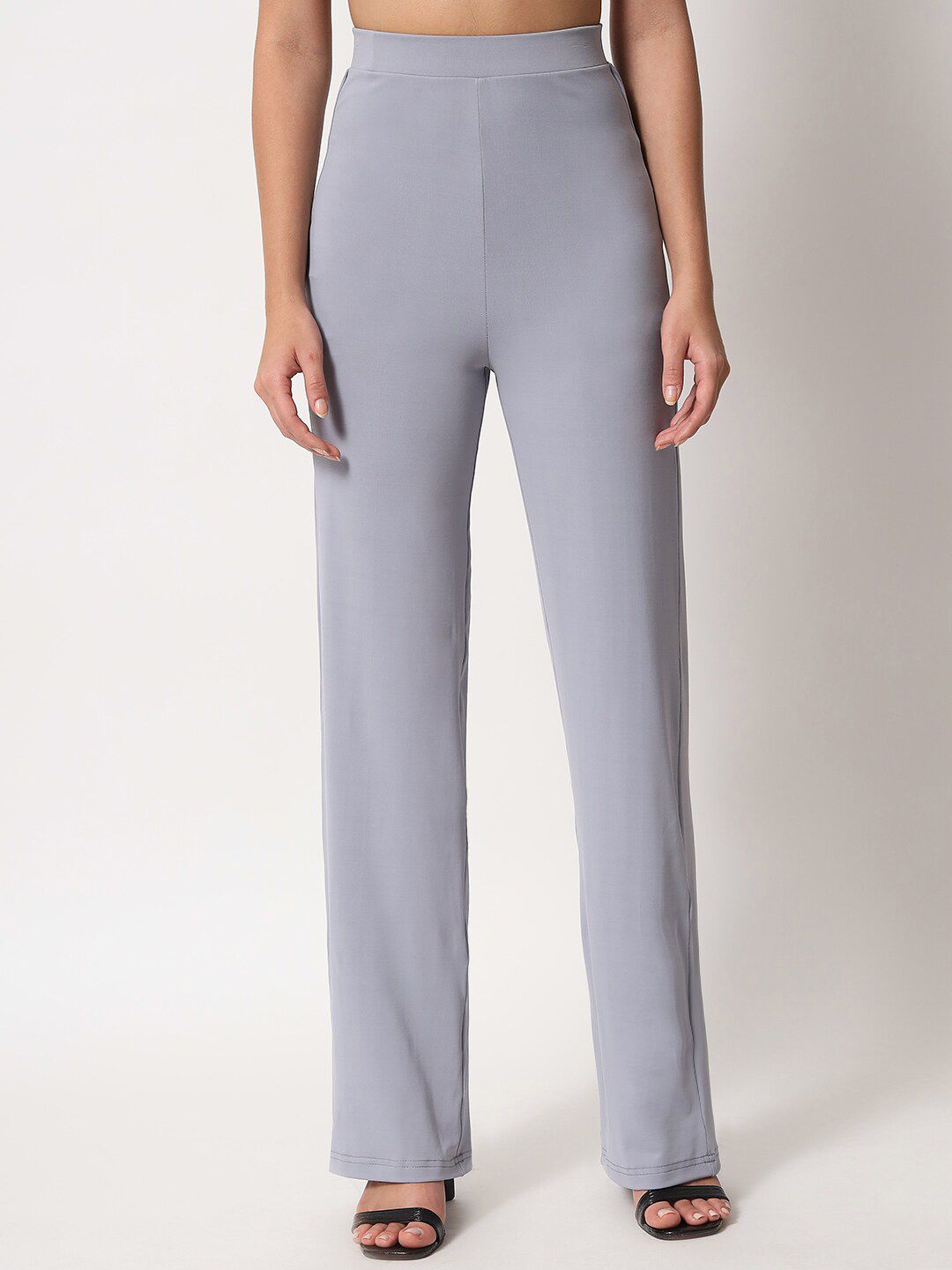 Kotty Women Grey Relaxed Straight Leg Straight Fit High Rise Easy Wash Trouser