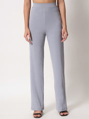 Kotty Women Grey Relaxed Straight Leg Straight Fit High Rise Easy Wash Trouser