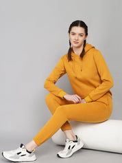 Kotty Women Mustard Solid Hooded Sweatshirt & Pants