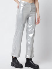 Kotty Women Silver-Toned Relaxed Straight Fit Trousers