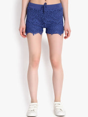 Kotty Women Blue Self Design Regular Fit Hot Pants