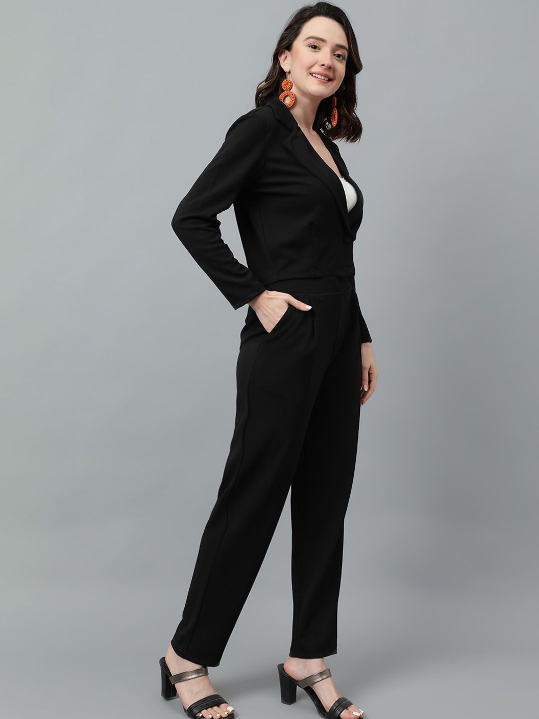 KOTTY BIZwear Black Notched Lapel Collar Blazer & Mid Rise Trouser