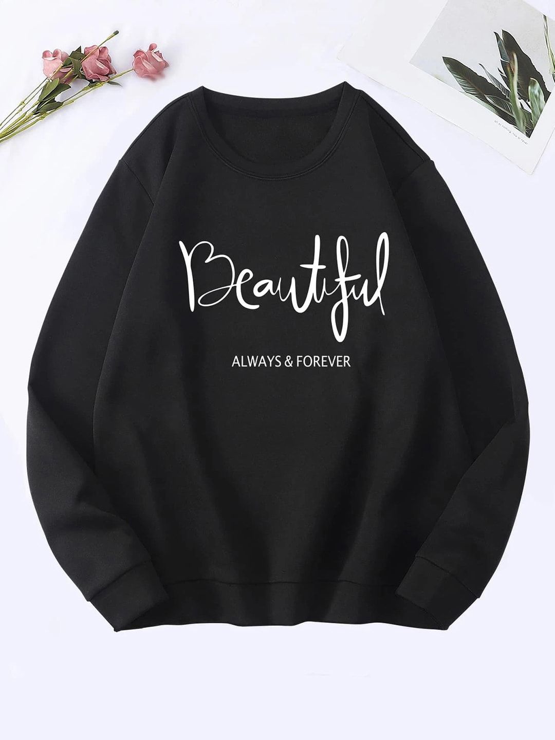 Kotty Round Neck Alphanumeric Printed Fleece Sweatshirt