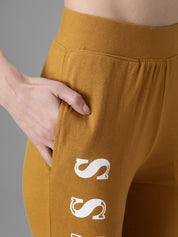 Kotty Women Mustard Yellow & White Printed Joggers