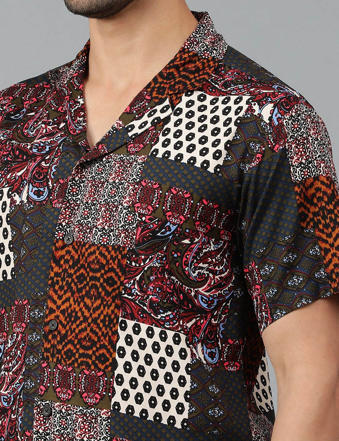 Kotty Men Cuban Collar Ethnic Motifs Printed Casual Shirt