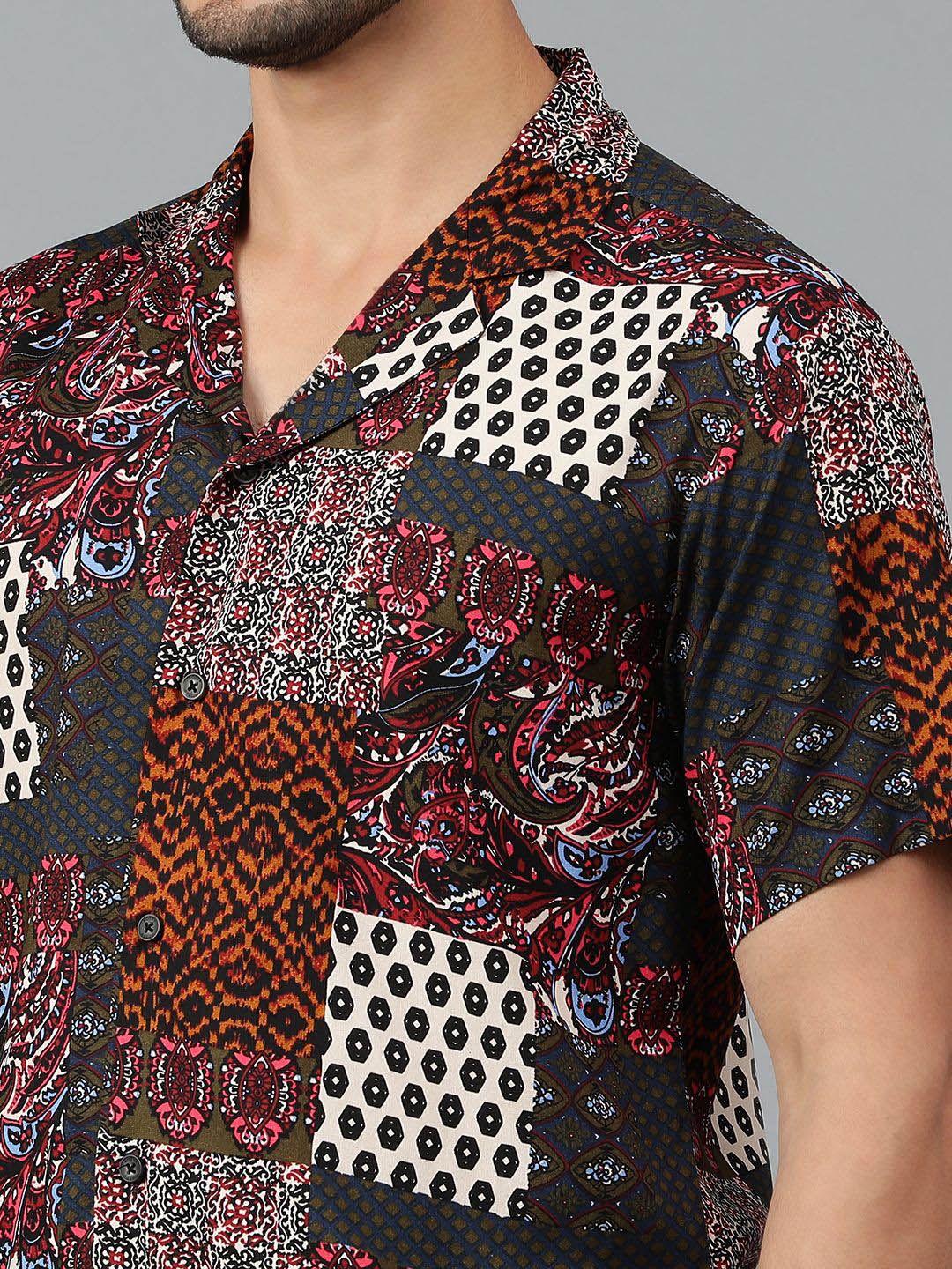 Kotty Men Cuban Collar Ethnic Motifs Printed Casual Shirt