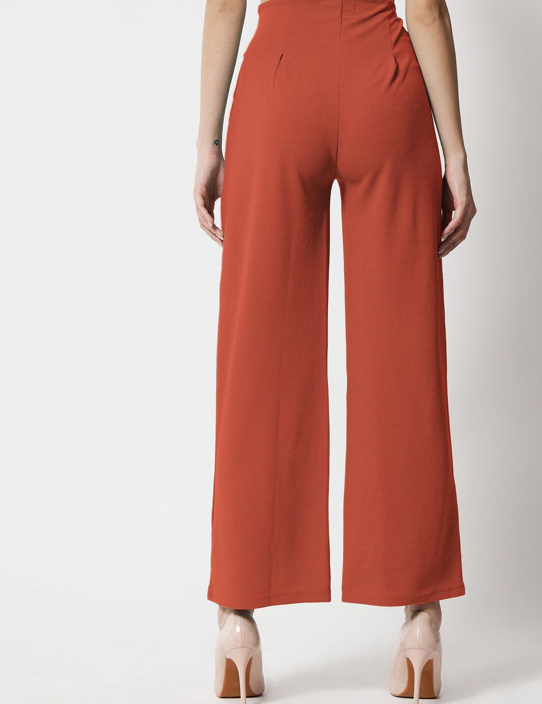 Kotty Women Pink Relaxed Straight Fit High-Rise Easy Wash Pleated Trousers