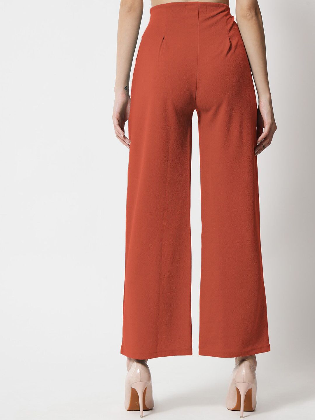 Kotty Women Pink Relaxed Straight Fit High-Rise Easy Wash Pleated Trousers