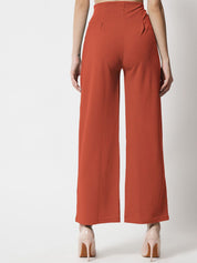 Kotty Women Pink Relaxed Straight Fit High-Rise Easy Wash Pleated Trousers