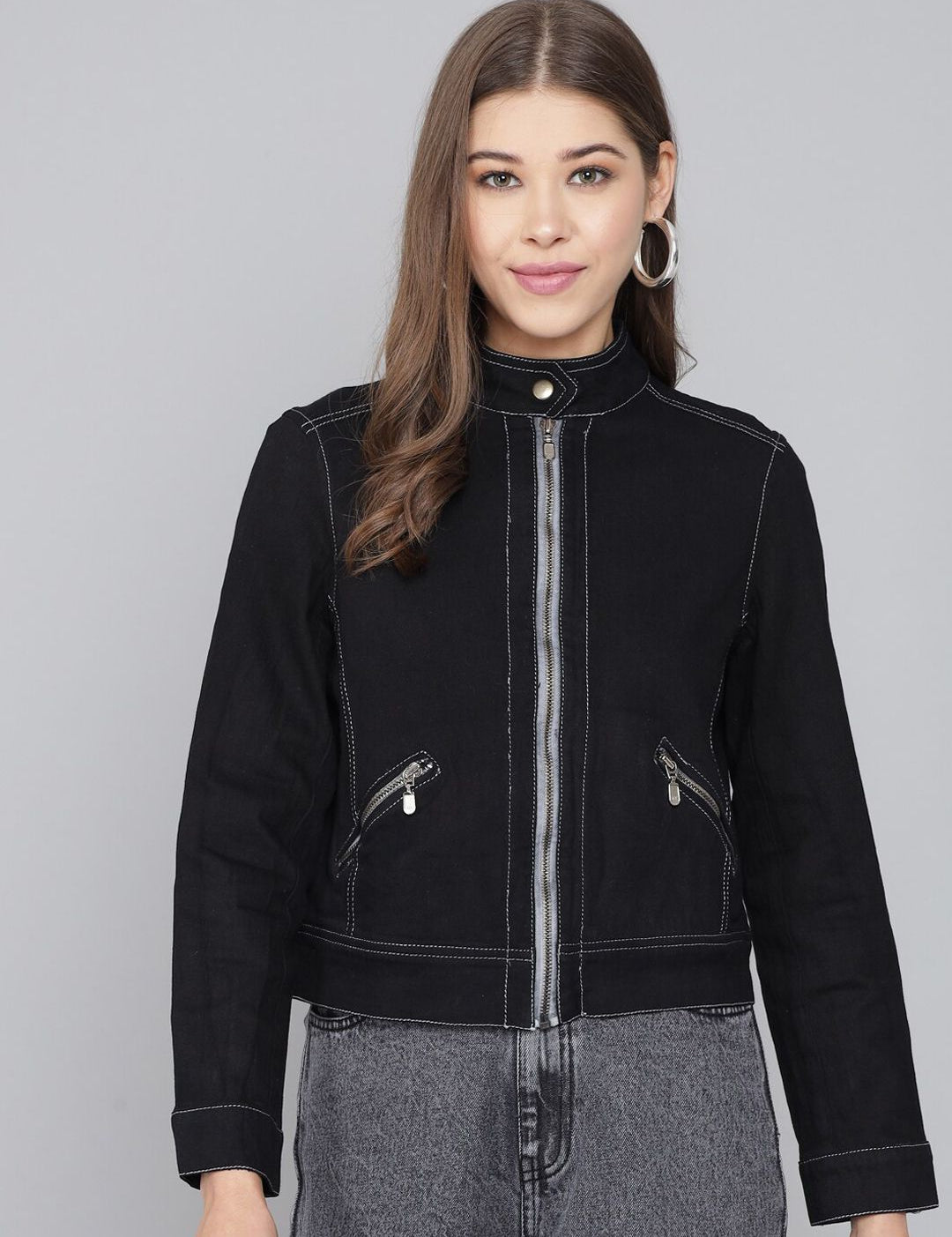 Kotty Women Black Crop Denim Jacket