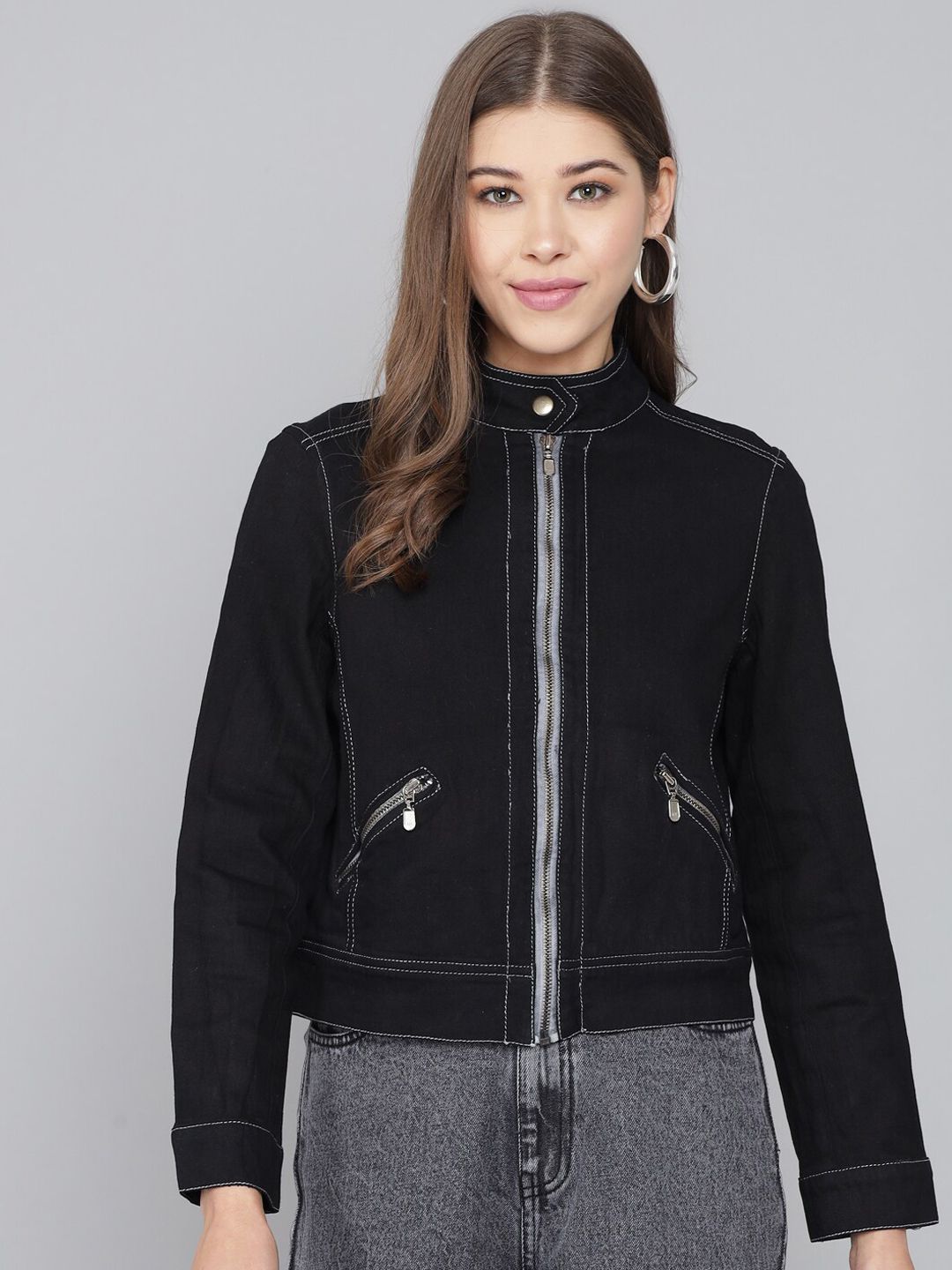 Kotty Women Black Crop Denim Jacket