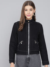 Kotty Women Black Crop Denim Jacket