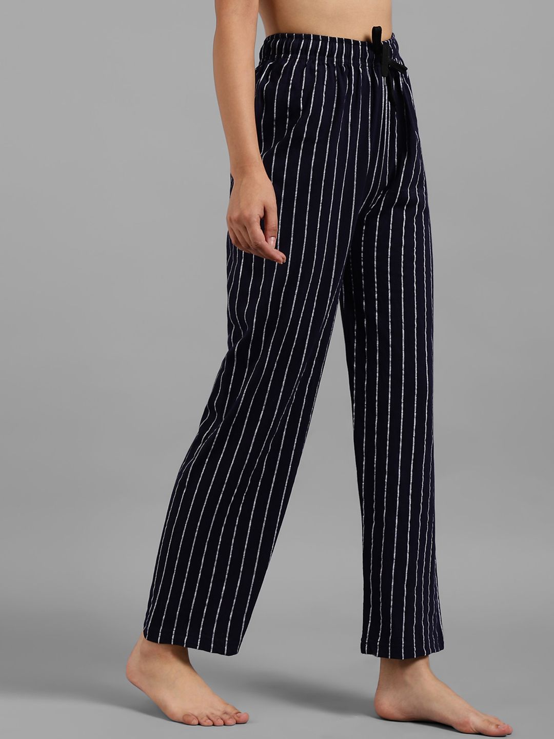 Kotty Women Navy Blue & White Striped Lounge Pants