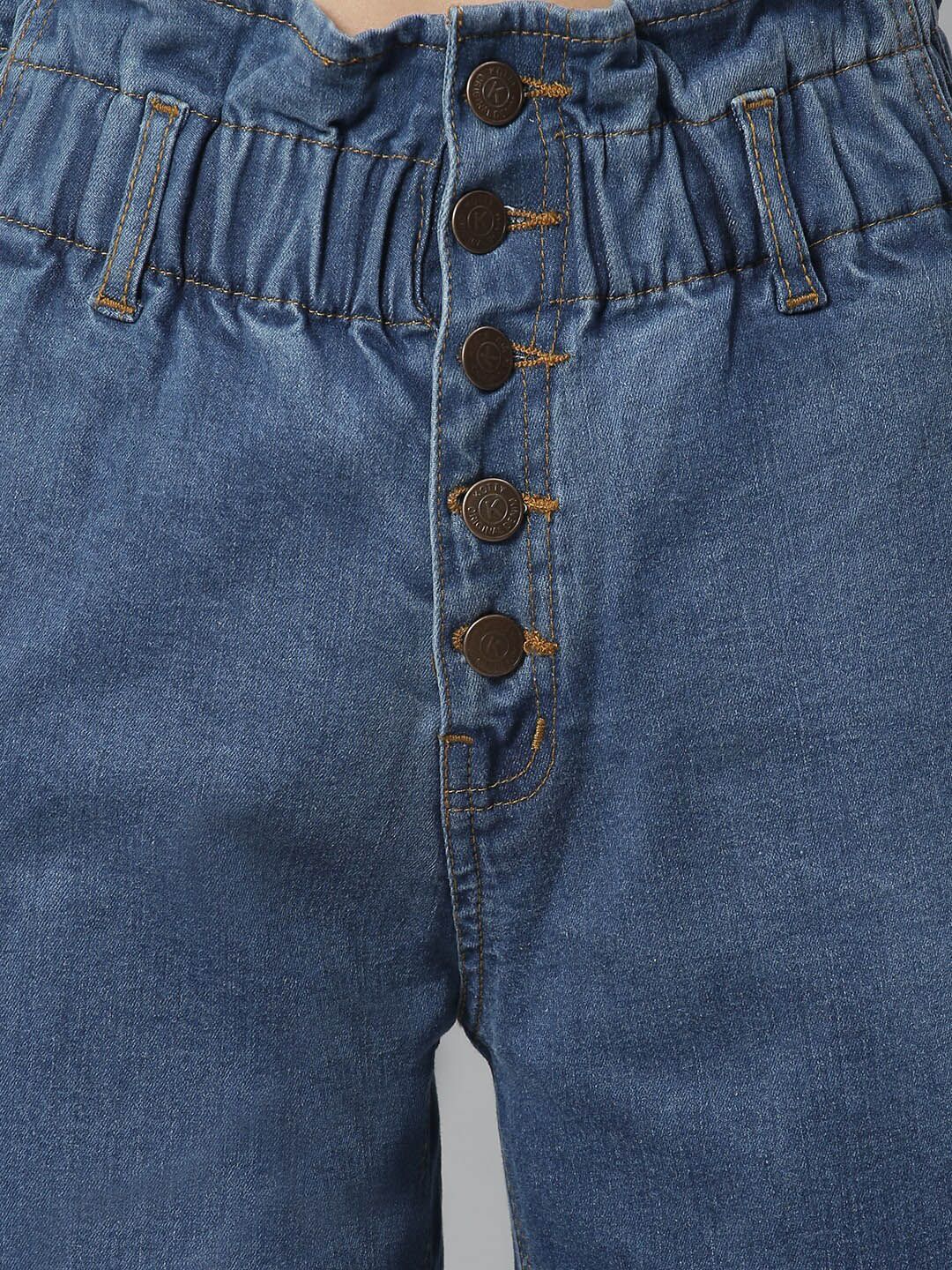 Kotty Women Navy Blue Boyfriend Fit High-Rise Cotton Clean Look Jeans