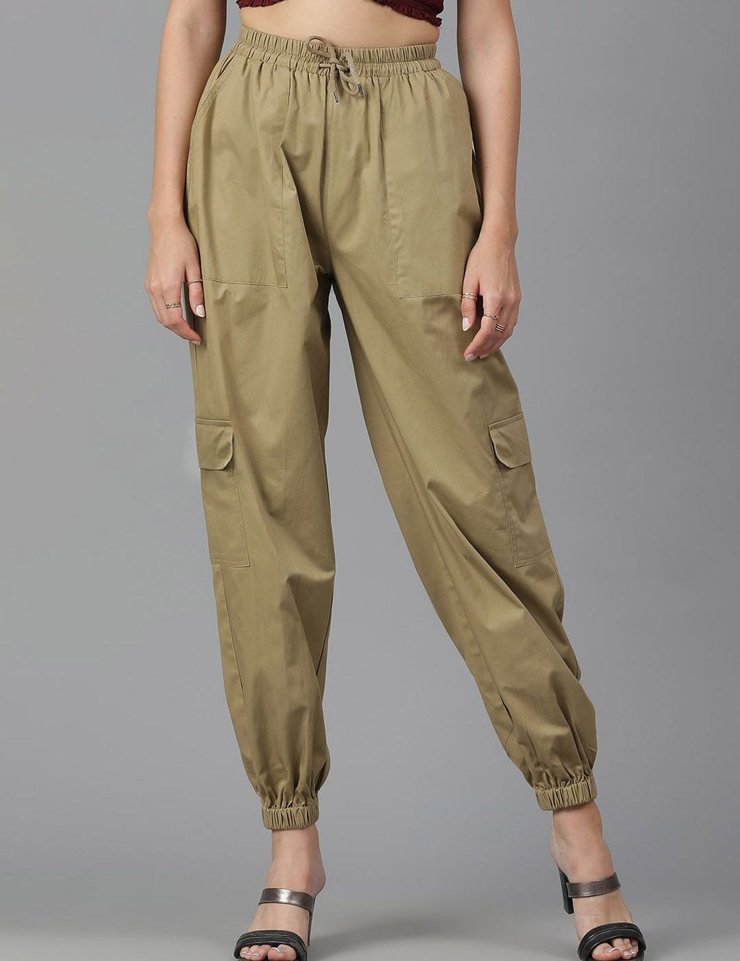 Kotty Women Brown High-Rise Easy Wash Cotton Joggers