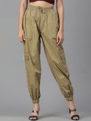 Kotty Women Brown High-Rise Easy Wash Cotton Joggers