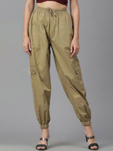 Kotty Women Brown High-Rise Easy Wash Cotton Joggers