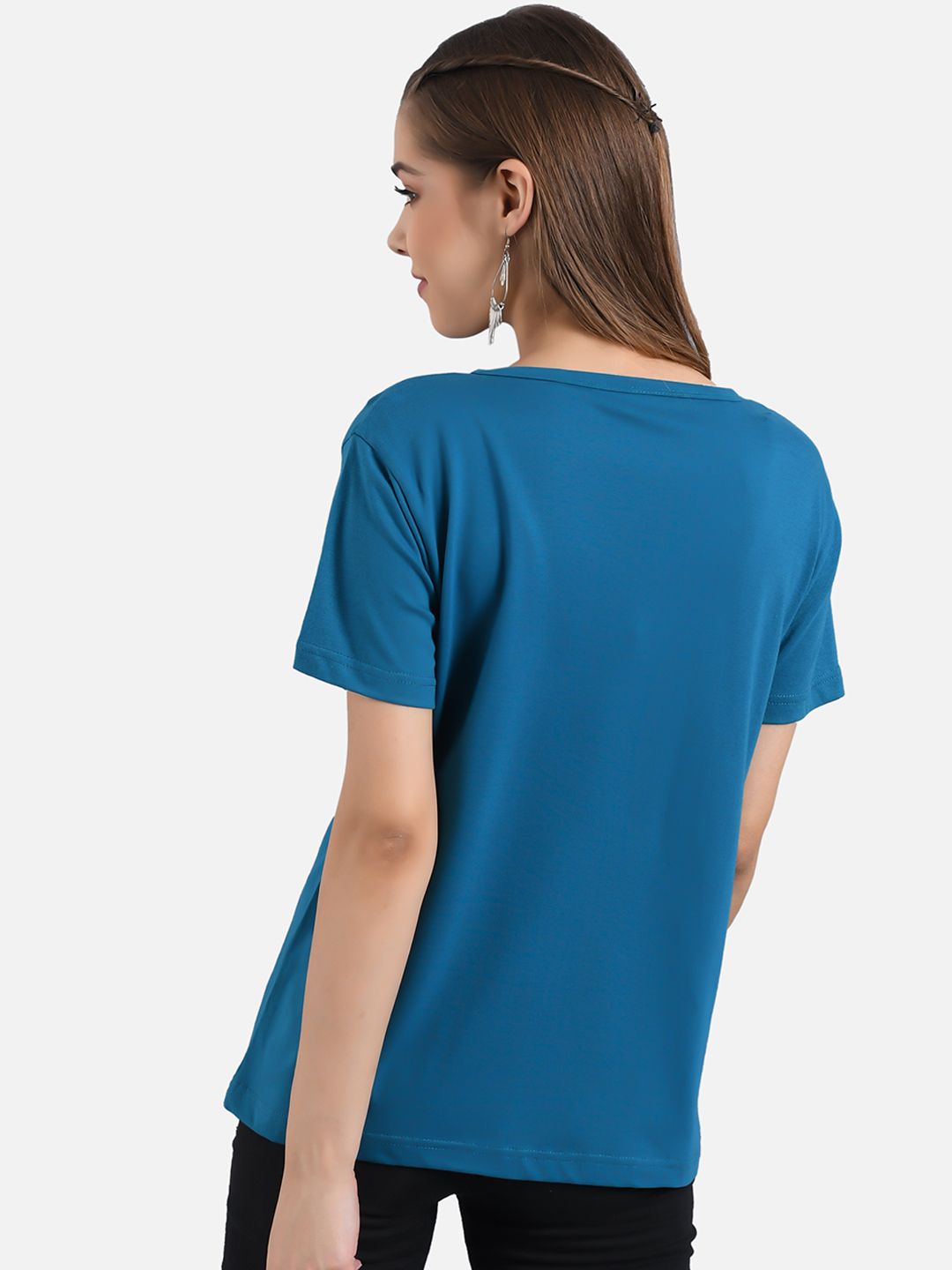 Kotty Women Blue Printed Round Neck T-shirt