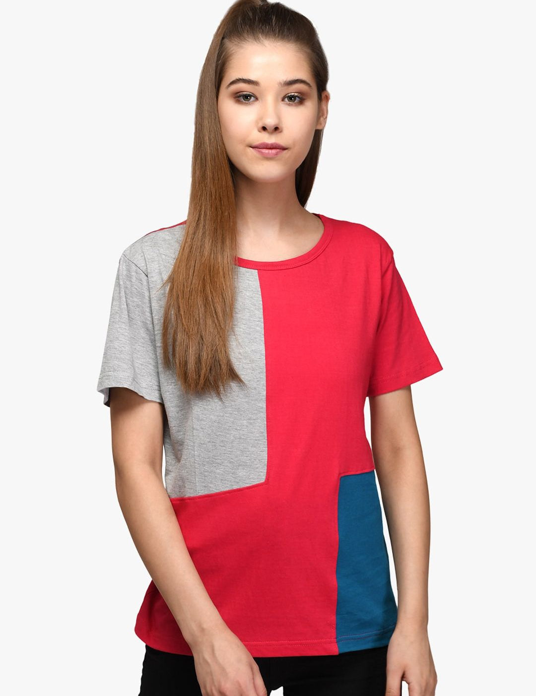 Kotty Women Pack of 2 Colourblocked Round Neck Pure Cotton T-shirts