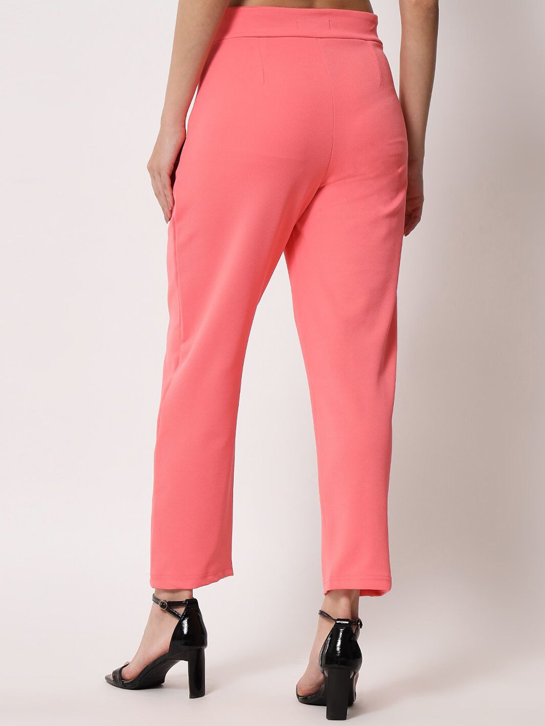 Kotty Women Pink Relaxed Straight Fit Easy Wash Trousers