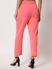 Kotty Women Pink Relaxed Straight Fit Easy Wash Trousers