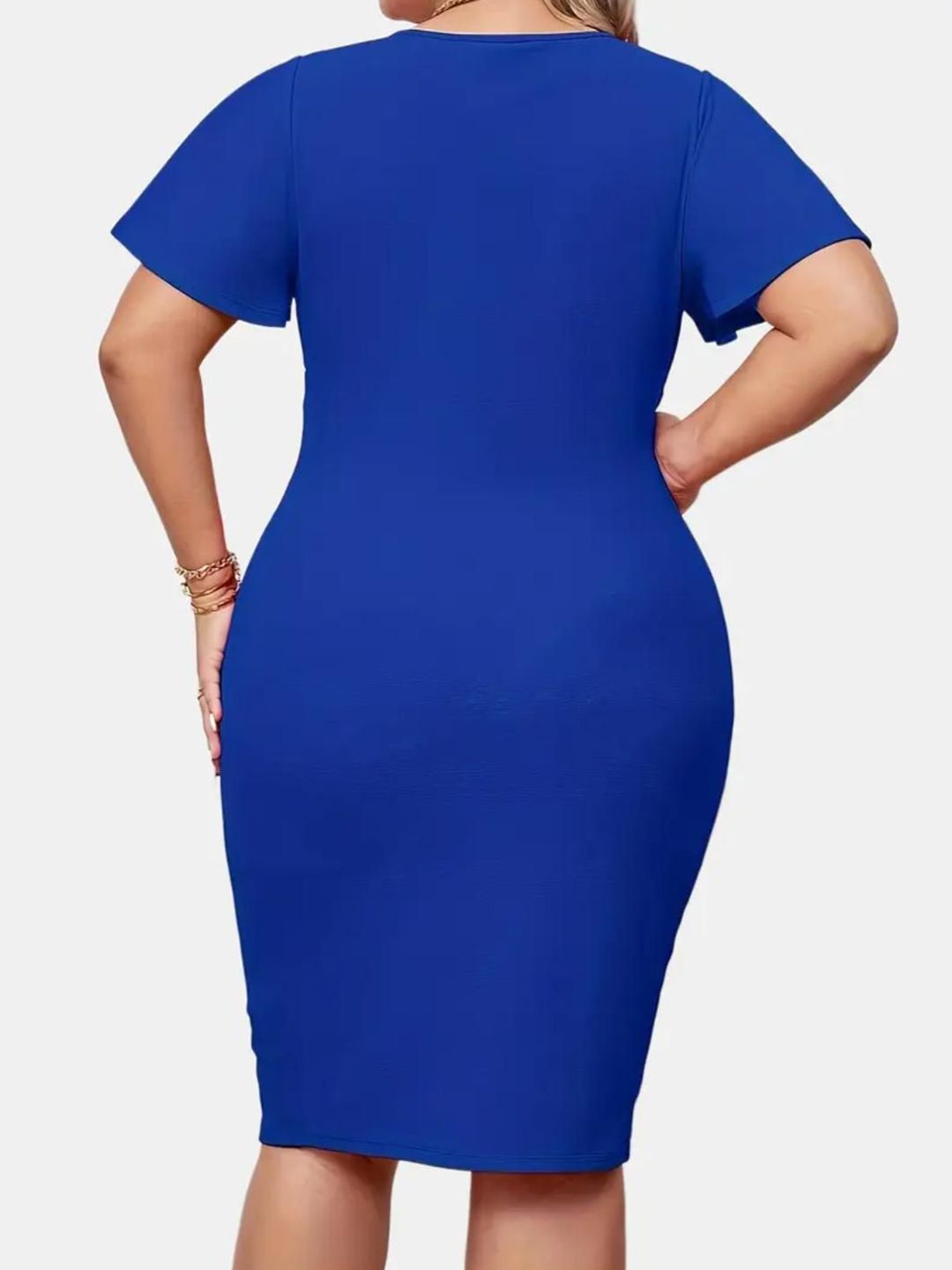 CURVE BY KOTTY Women V-Neck Plus Size Bodycon Knee Length Dress