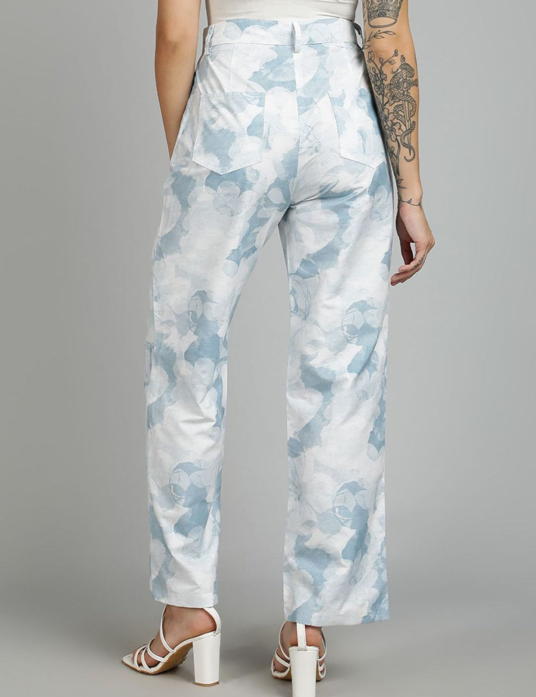 Kotty Women Cotton Printed Straight Fit High-Rise Easy Wash Trousers