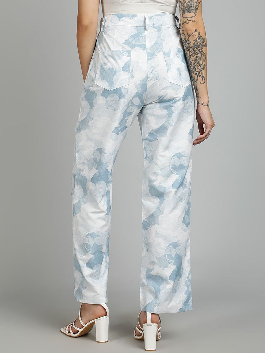 Kotty Women Cotton Printed Straight Fit High-Rise Easy Wash Trousers