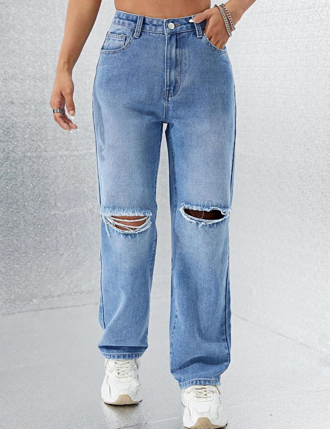 Kotty Women Straight Fit High-Rise Clean Look Light Fade Stretchable Jeans