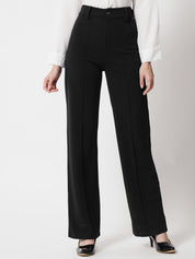 KOTTY BIZwear Women Black Relaxed Straight Fit High-Rise Easy Wash Trousers