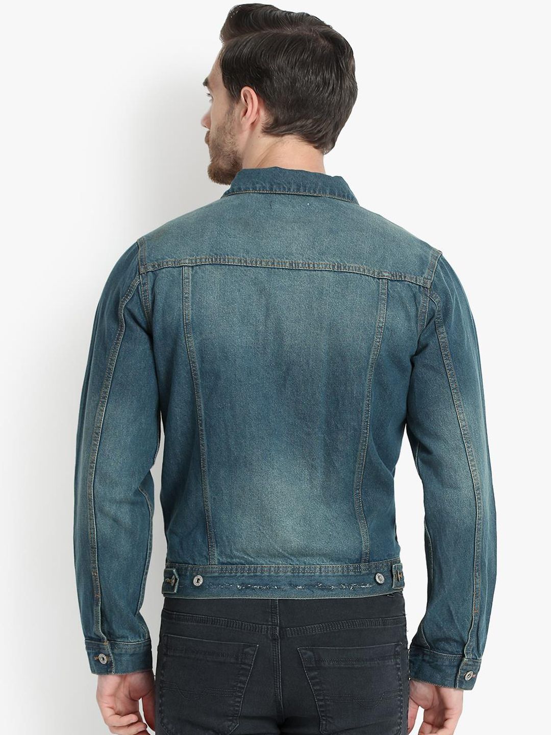Kotty Men Blue Solid Denim Jacket