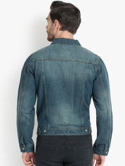 Kotty Men Blue Solid Denim Jacket