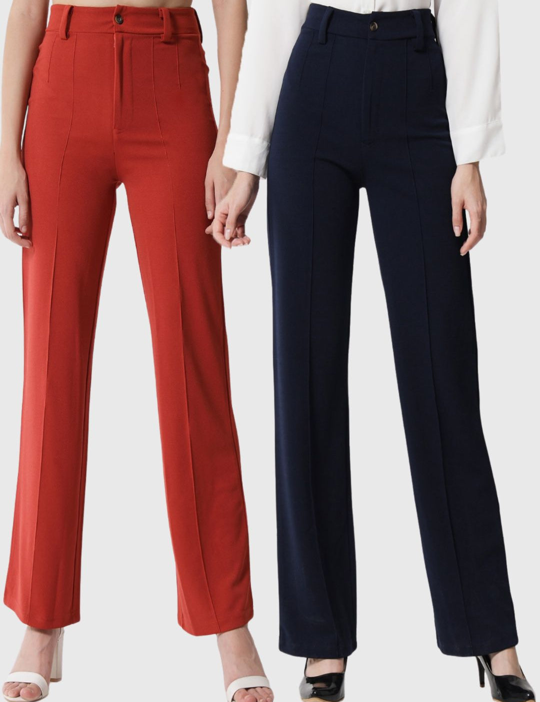 Kotty Women Pack Of 2 Straight Fit High-Rise Easy Wash Parallel Trousers