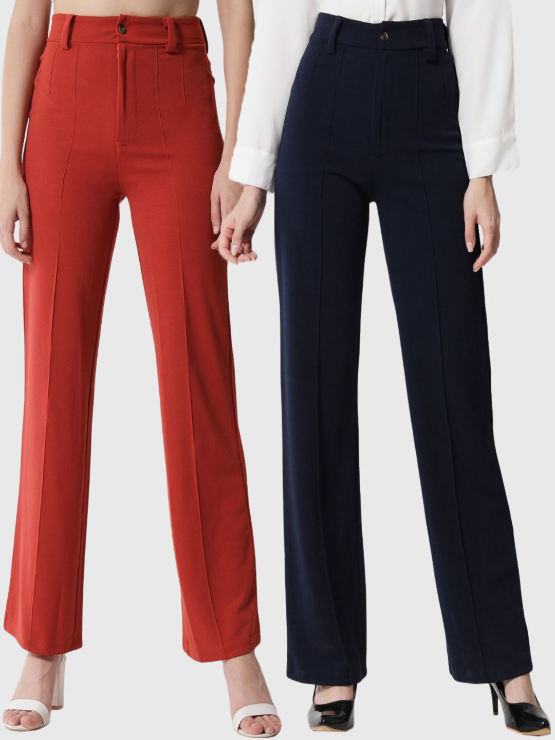 Kotty Women Pack Of 2 Straight Fit High-Rise Easy Wash Parallel Trousers