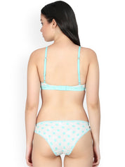 Kotty Women Grey And Sea Green Printed Lingerie Set KTTIW82