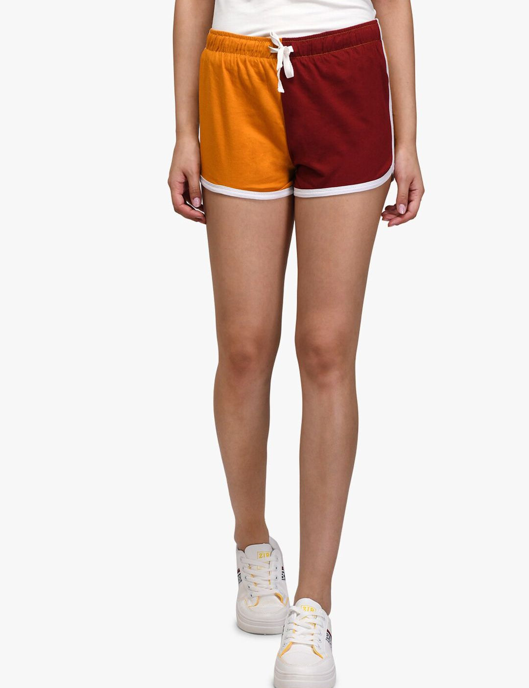 Kotty Women Yellow Colourblocked Regular Fit Regular Shorts