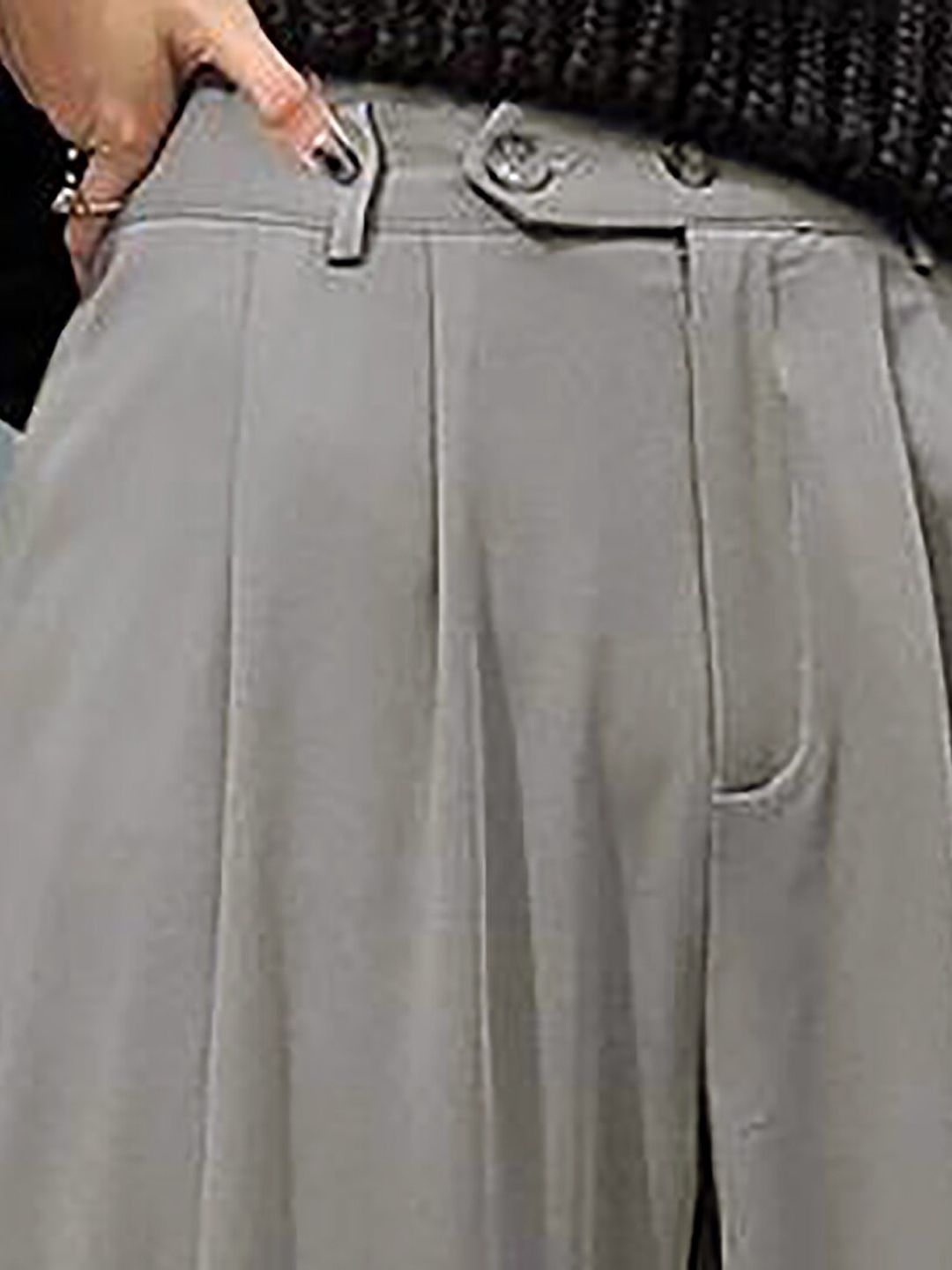 Kotty Women Grey Relaxed Straight Leg High-Rise Pleated Trousers