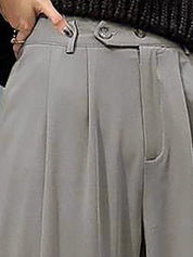 Kotty Women Grey Relaxed Straight Leg High-Rise Pleated Trousers