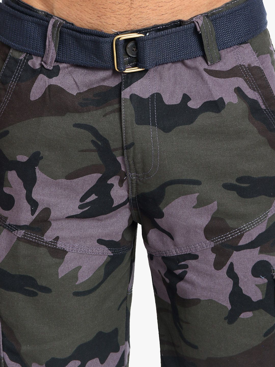Kotty Men Purple & Green Camouflage Printed Regular Fit Cargo Shorts