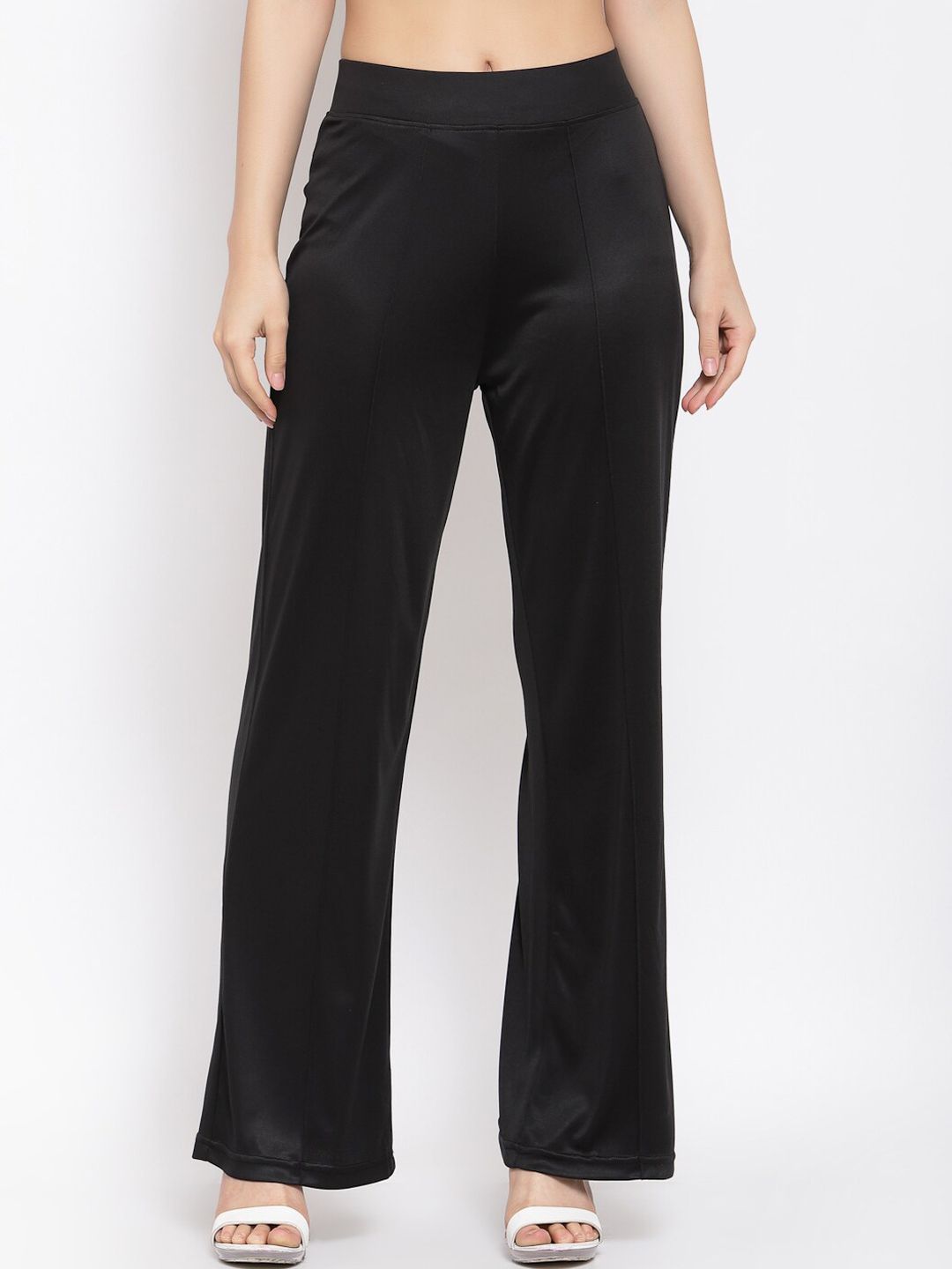 Kotty Women Black Flared High-Rise Bootcut Trousers