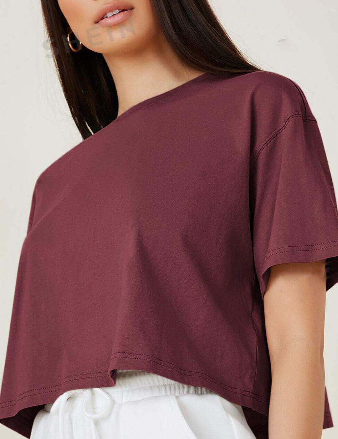KOTTY Basics Round Neck Crop Oversized T-shirt
