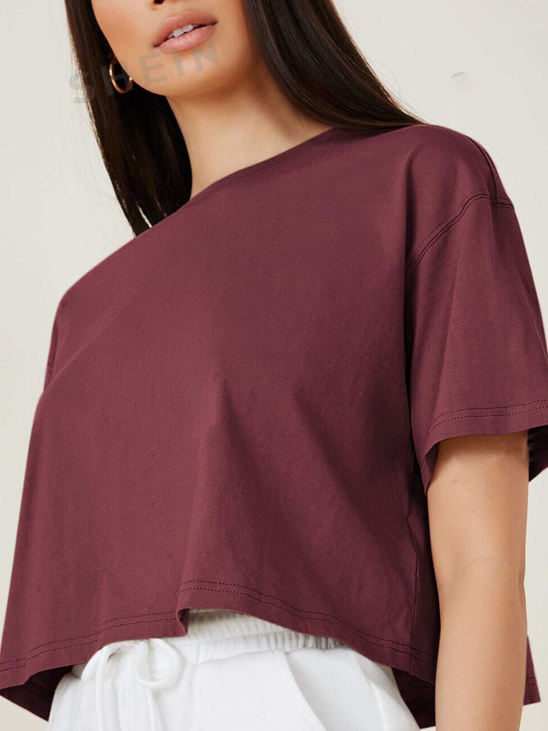 KOTTY Basics Round Neck Crop Oversized T-shirt