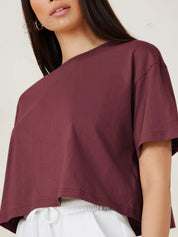 KOTTY Basics Round Neck Crop Oversized T-shirt