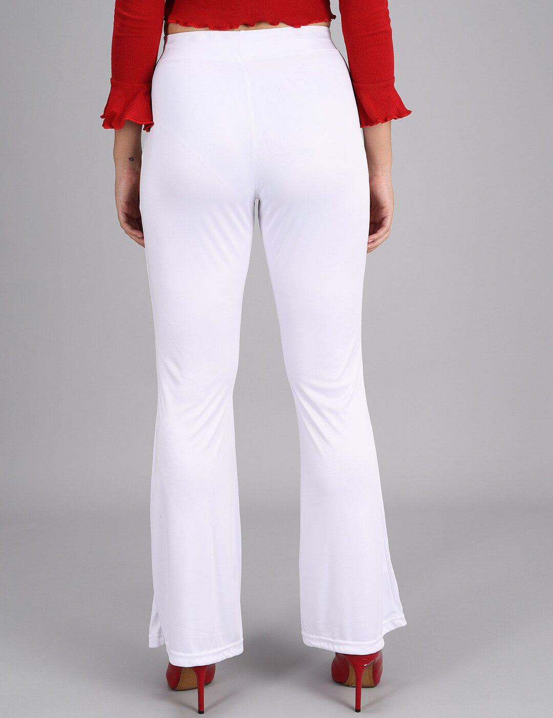 Kotty Women White Flared High-Rise Parallel Trousers
