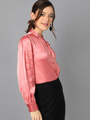 Kotty Mandarin Collar Satin Shirt Style Top