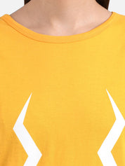 Kotty Women Mustard Yellow & White Printed Round Neck T-shirt