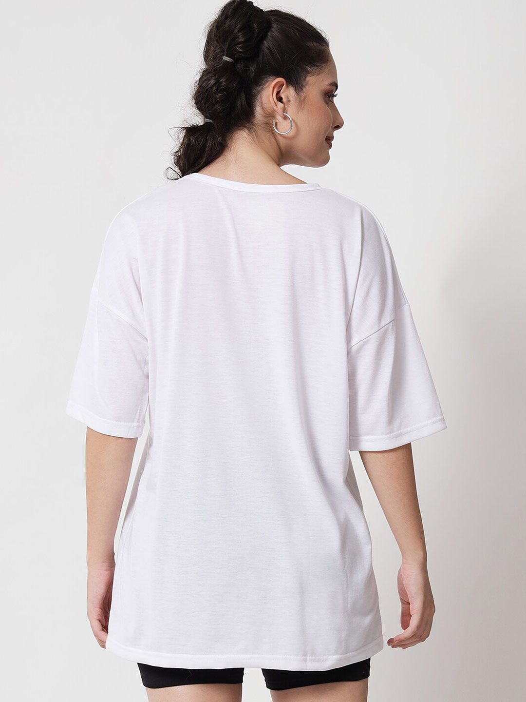 Kotty Women White Printed Applique Loose T-shirt